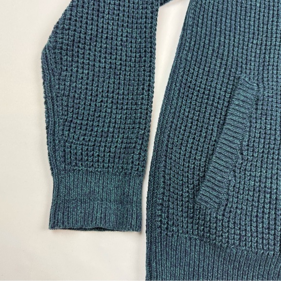 LL Bean Mens Waffle Knit Sweater Sz Large Full Zip Organic Cotton Blue Green A7 - Picture 5 of 7